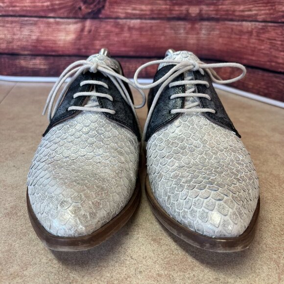 Donna Piu Gunmetal Metallic & Silver Snake Look Leather Derby Lace Up Shoes - Picture 3 of 16